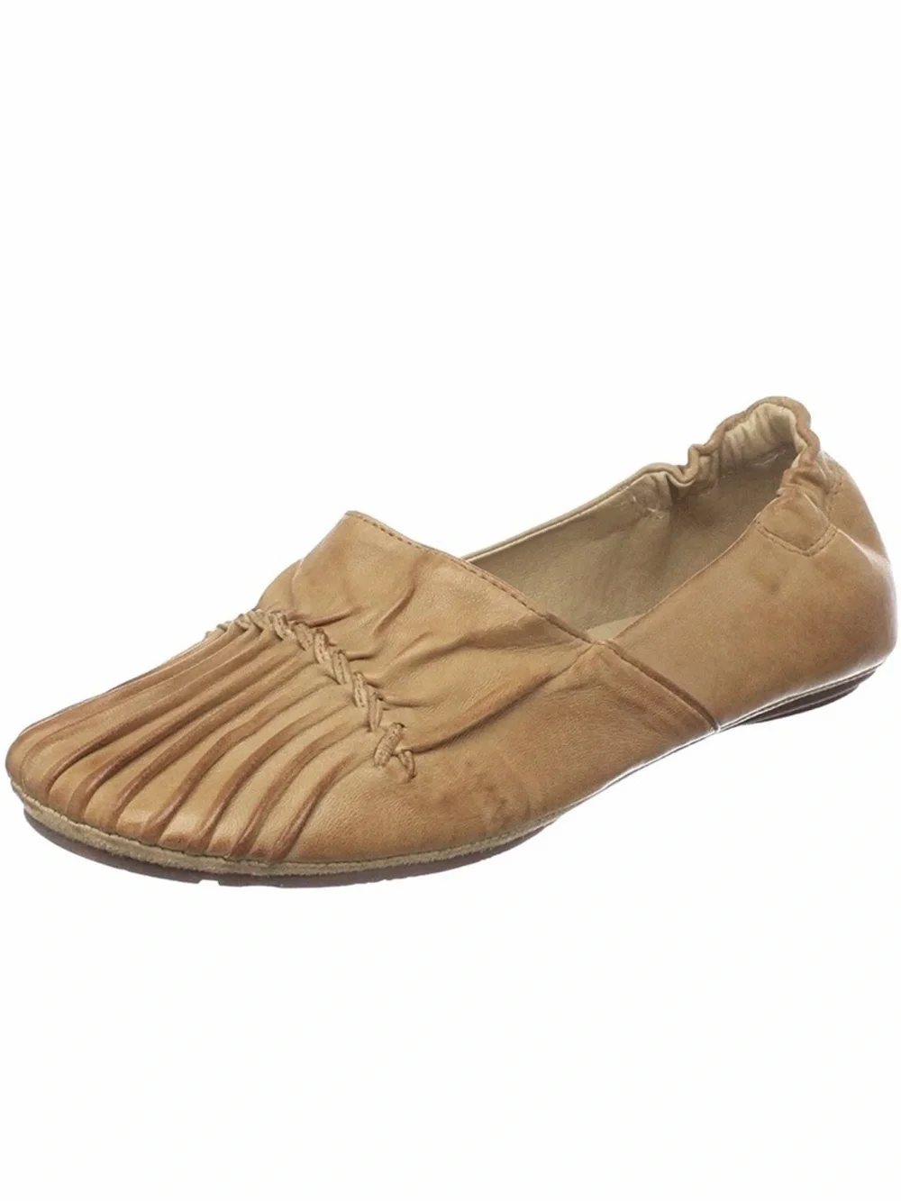 Chocolat Blu Cam2 Pintuck Pleated Leather Moccasin Flats in Tan Sz 6